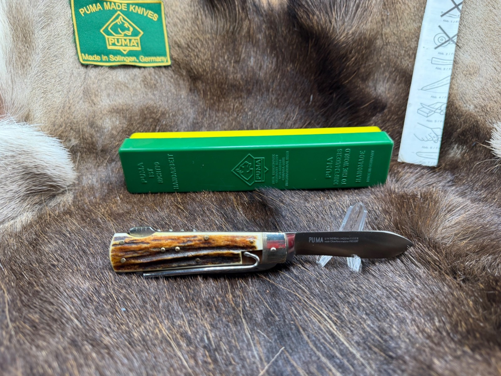 Puma 959 Jagdmesser Knife With Stag Handles Mint Puma Green Yellow Box Mint+++