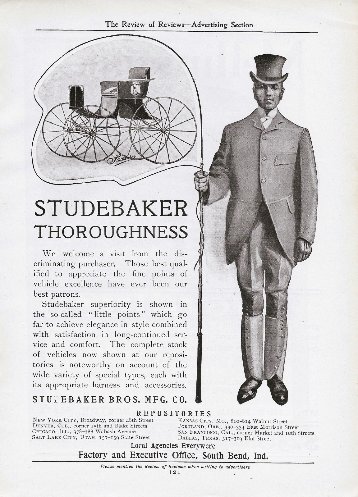 1904 Studebaker Vehicles South Bend, Ind. Horse Drawn Carriage Antique Print Ad