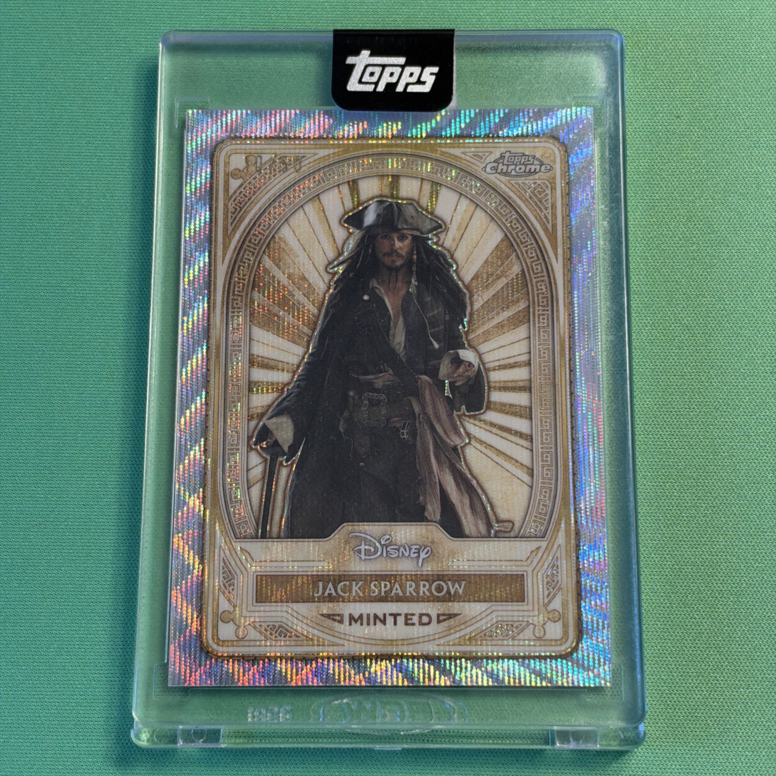 2025 Topps Chrome Disney Mint Jack Sparrow Encased Gold Wave Refractor 10/50 2025 Topps Chrome Disney Mint Jack Sparrow Encased Gold Wave Refractor 10/50