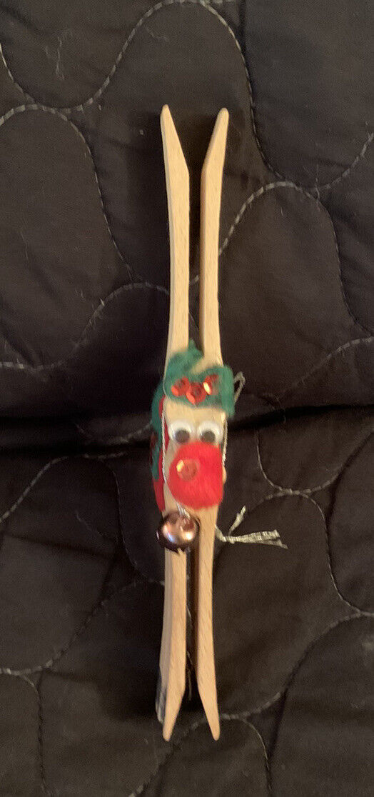 Christmas Ornament Homemade Clothespin Rudolph Red Nosed Reindeer Vintage 1980’s