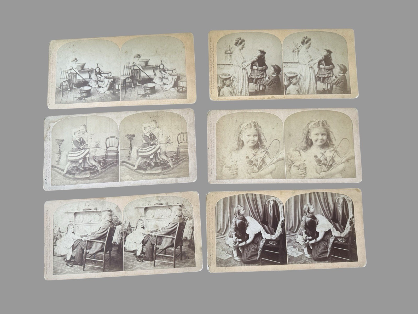 6 Antique F.G. Weller Stereoviews Stereoscopic Treasures Children Victorian NH