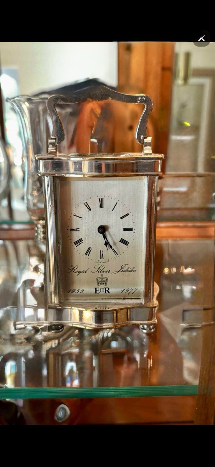 ENGLISH SILVER CARRIAGE CLOCK mechanical 8 day working Royal Silver Jubilee ENGLISH SILVER CARRIAGE CLOCK mechanical 8 day working Royal Silver Jubilee