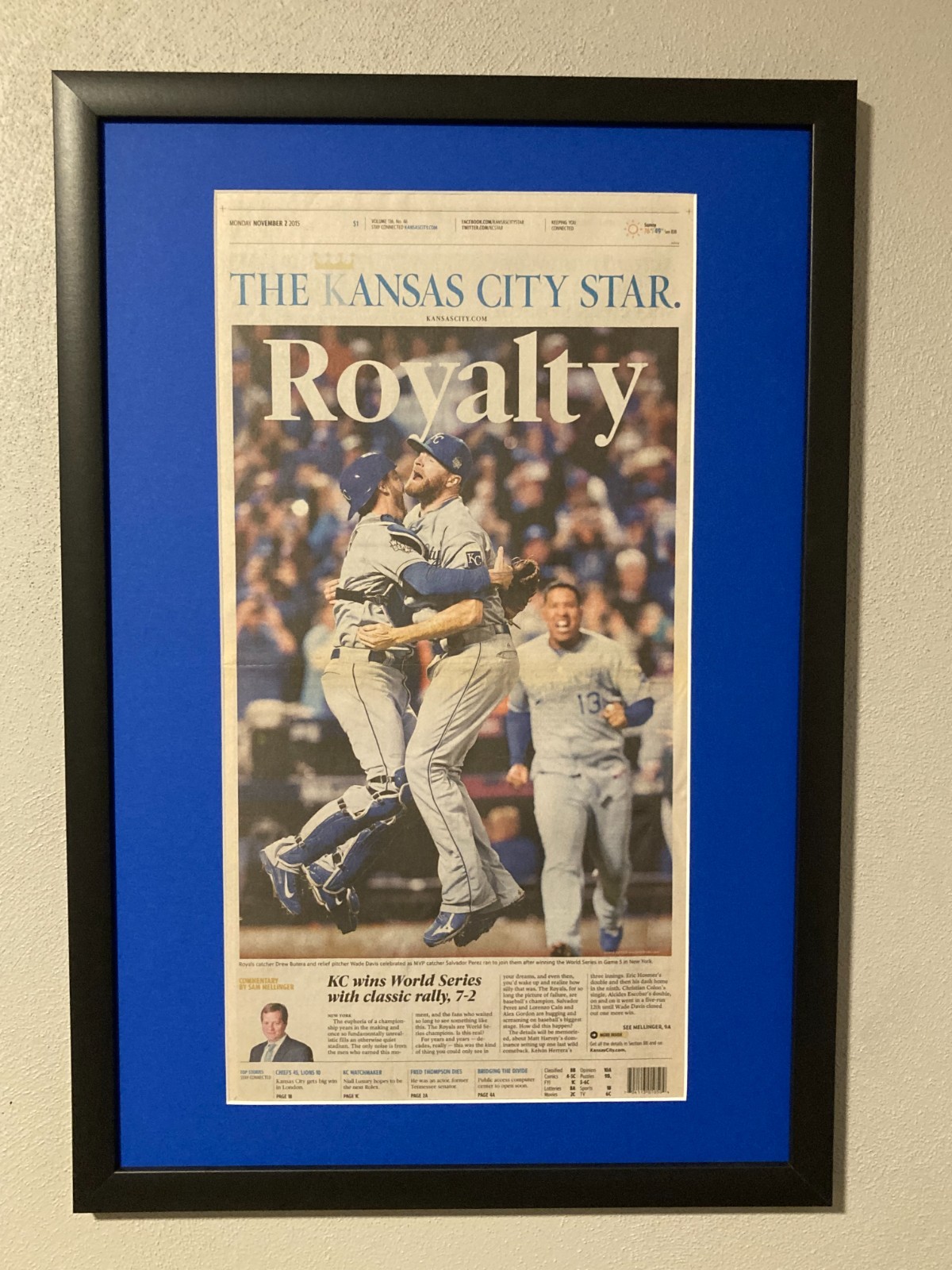 2015 Kansas City Royals World Series Champions Framed Newspaper
