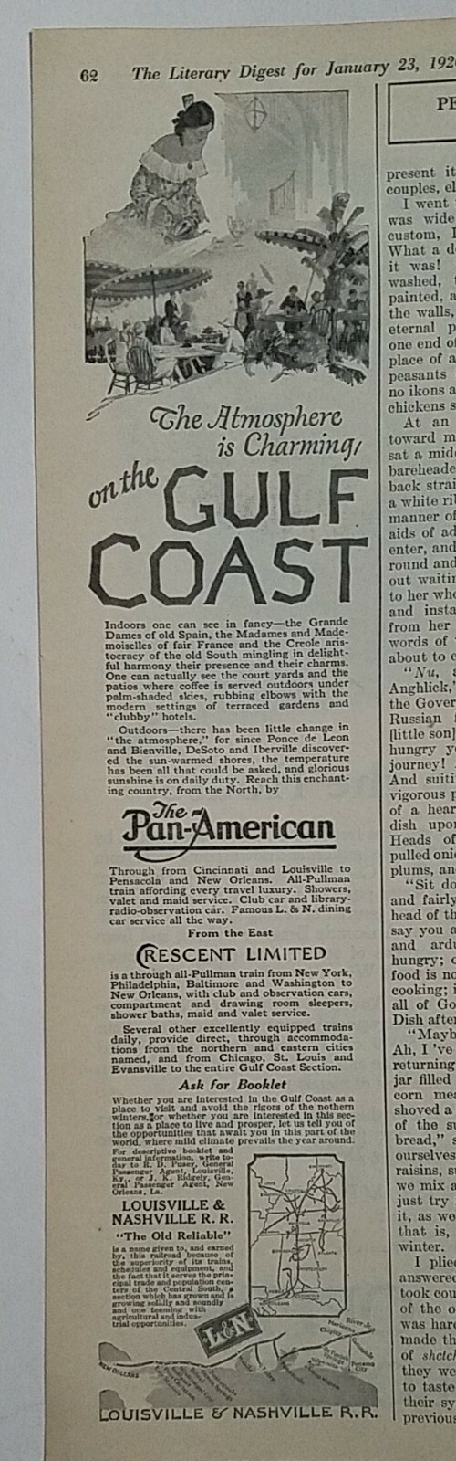 1926 L&N Louisville and Nashville railroad Railway Gulf Coast vintage ad