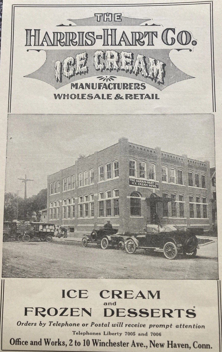 1923 Harris-Hart Co Ice Cream Print Ad New Haven CT Manufacturer & Retail 1923 Harris-Hart Co Ice Cream Print Ad New Haven CT Manufacturer & Retail