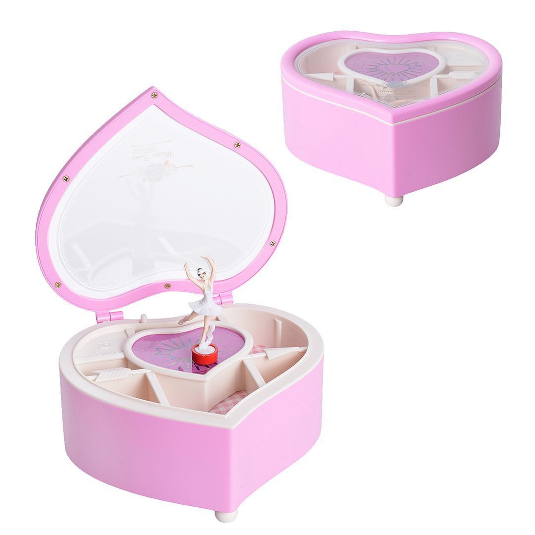 Jewelry Organizer Pink Heart Music Box with Magnetic Ballerina Dancer 2x5.7x2.7\