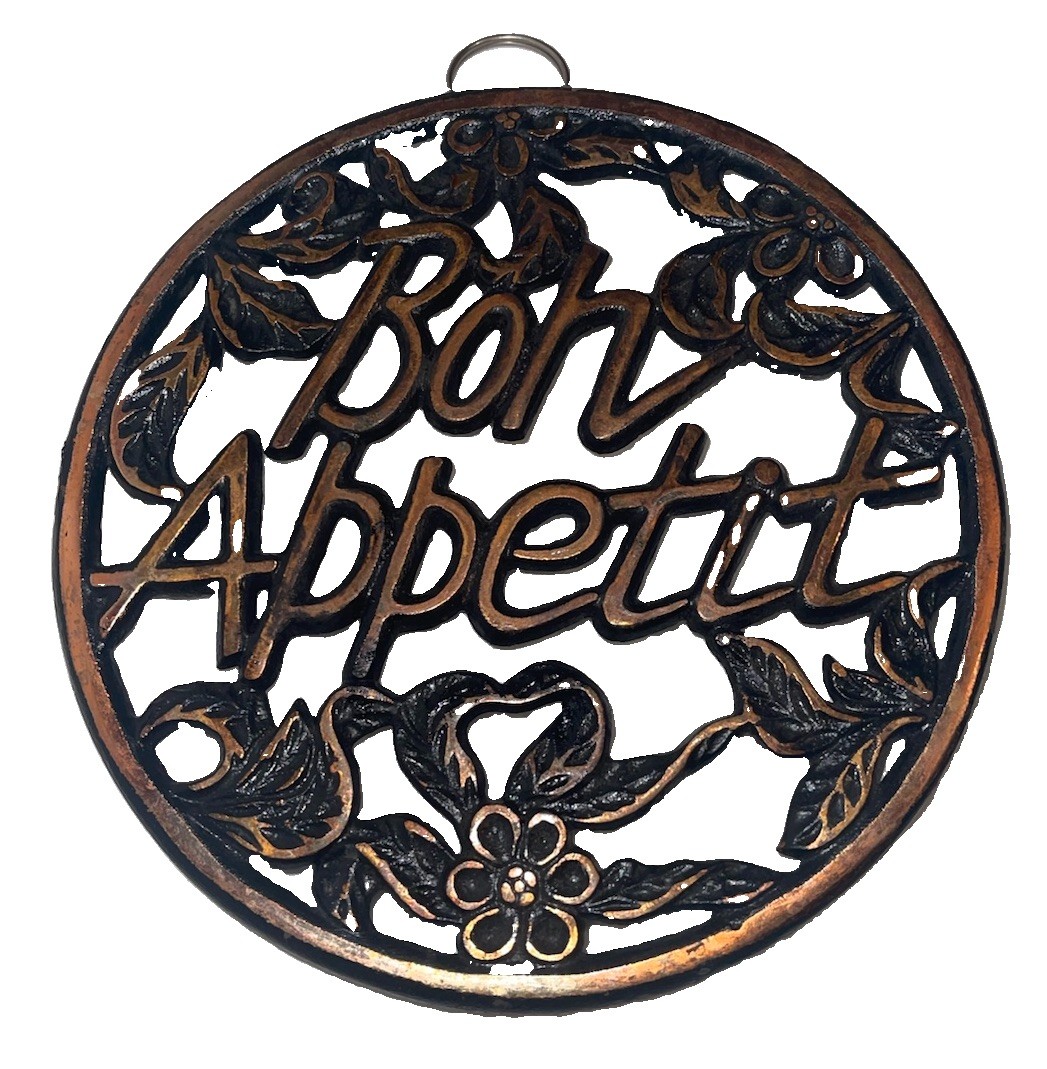 Nice Rustic Cast iron & Copper Bon Appetit Large Hot Pan Trivet Nice Rustic Cast iron & Copper Bon Appetit Large Hot Pan Trivet