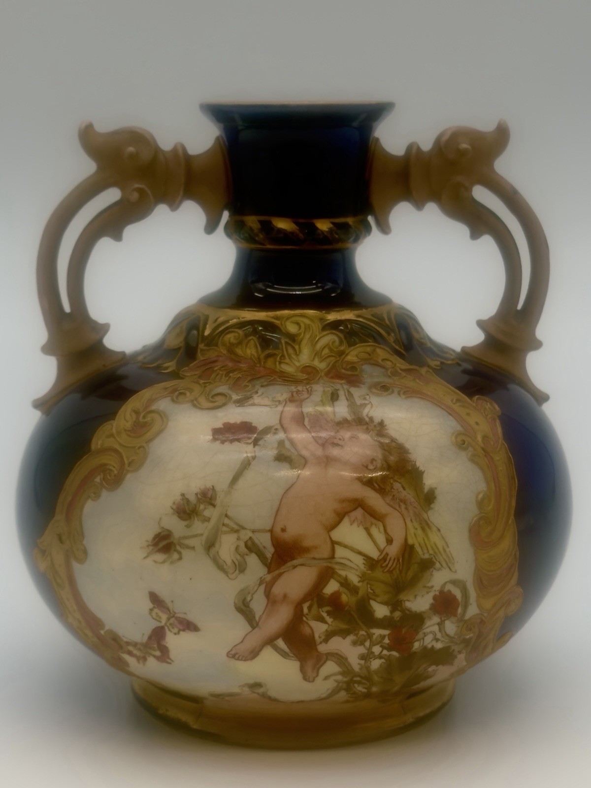 Fabulous Antique Baroque Style Fischer & Budapest Fine Porcelain Vase Hungary