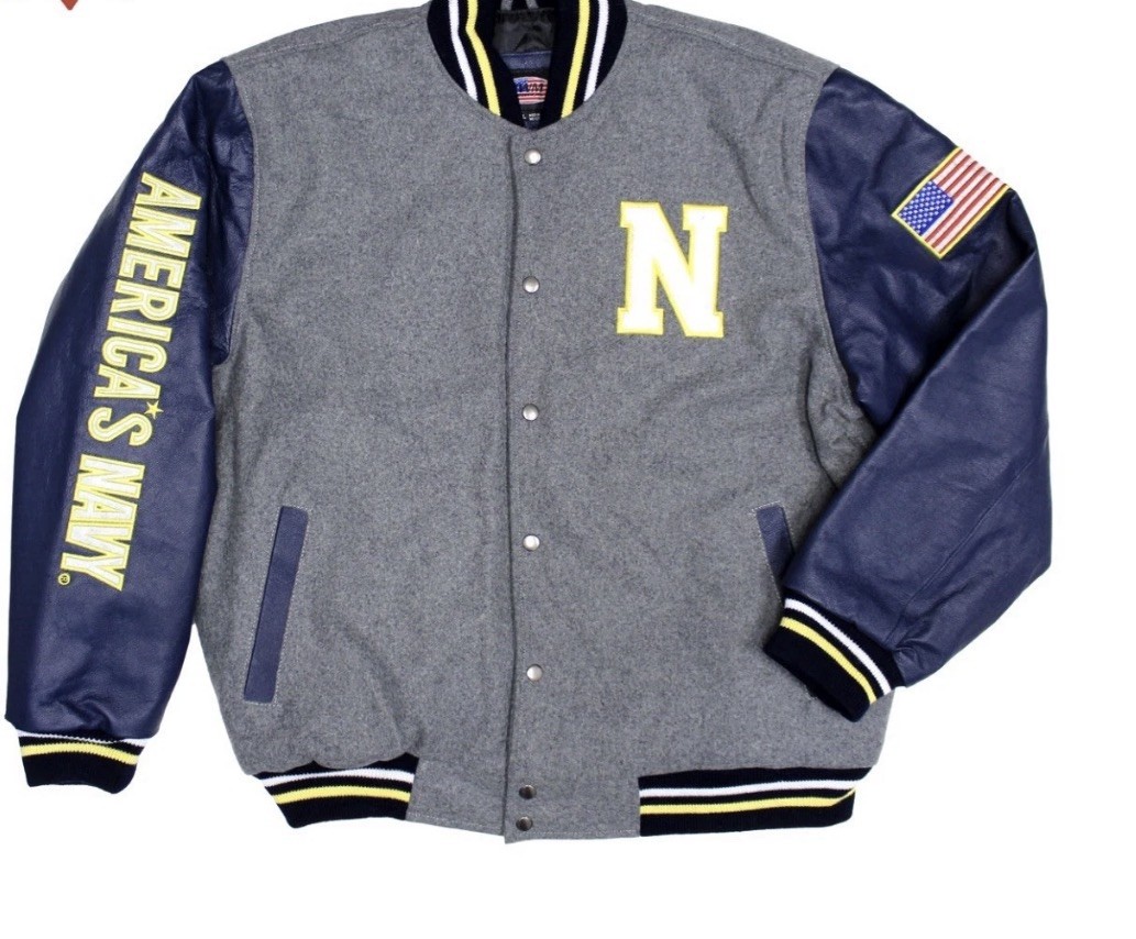 U.S. Navy Embroidered Leather Varsity Jacket Size L / LARGE - NEW U.S. Navy Embroidered Leather Varsity Jacket Size L / LARGE - NEW