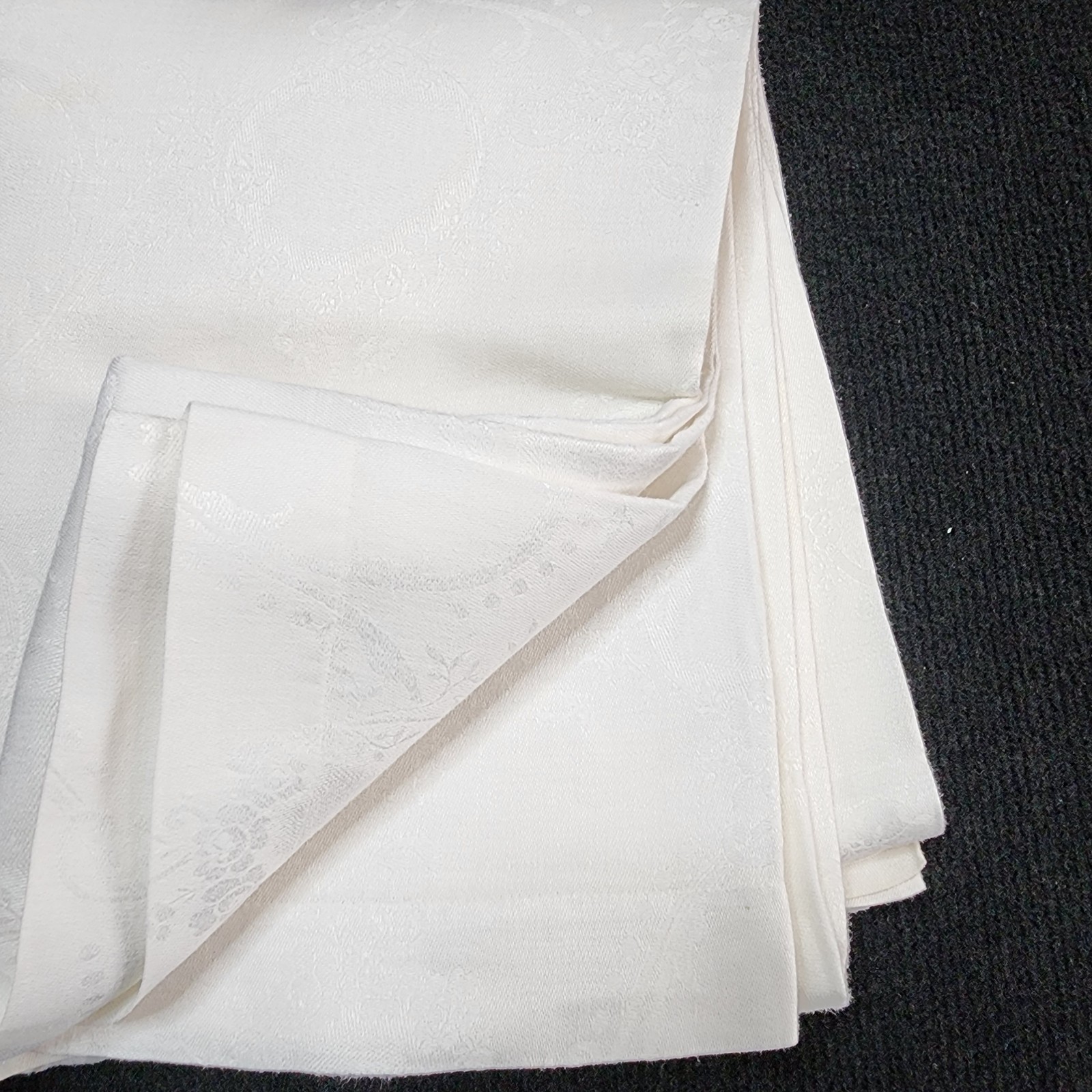 Vtg 20s Antique Grandma's White Tablecloth 9 Napkins Damask Linen 7'5 Vtg 20s Antique Grandma's White Tablecloth 9 Napkins Damask Linen 7'5