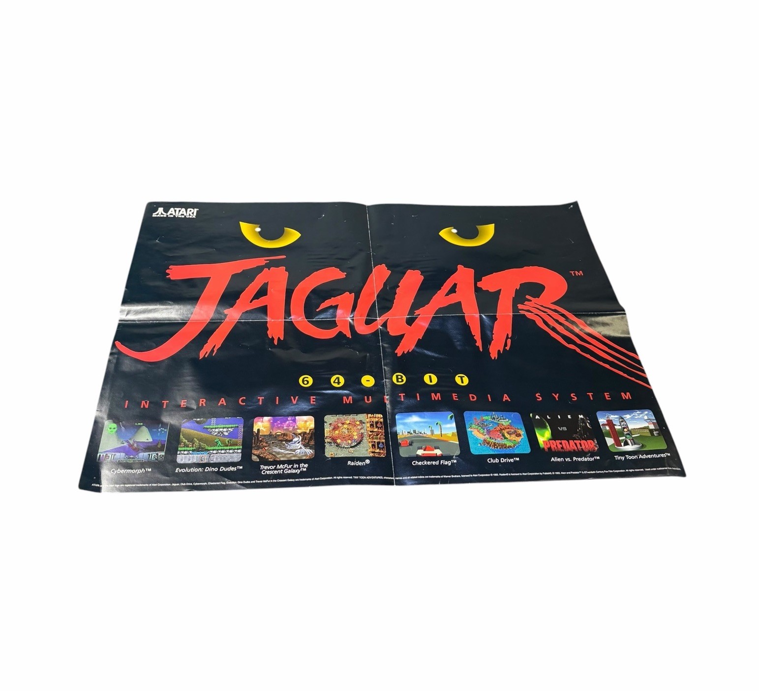 Vintage Original 1993 Atari Jaguar 64-Bit / Quick Start Poster Made In The USA Vintage Original 1993 Atari Jaguar 64-Bit / Quick Start Poster Made In The USA
