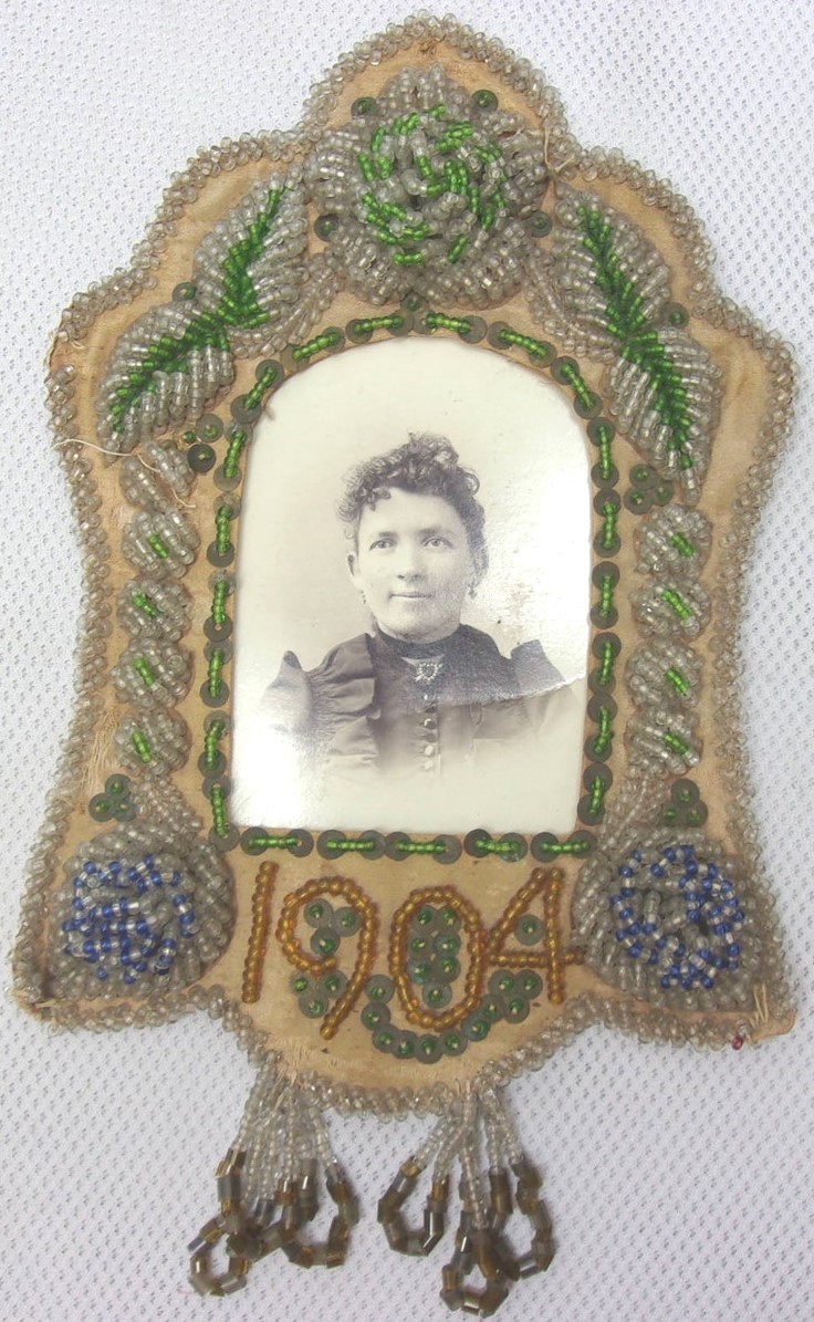 Antique Victorian Beaded Photo Frame with Sepia CDV Vintage Folk Art 10