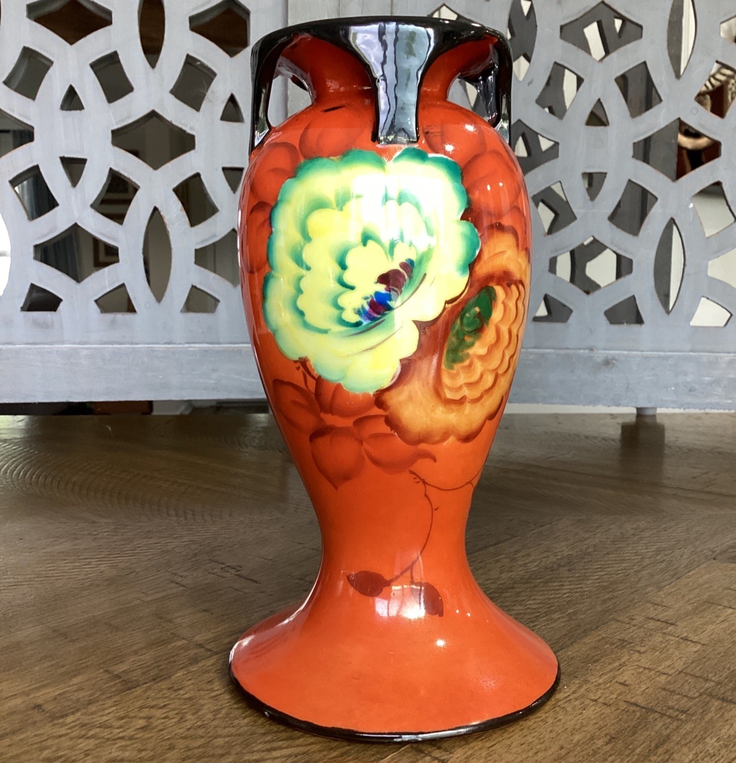 Vintage Orange Vase Sakura Ware Floral Japan Collectible Decor Bookcase Vintage Orange Vase Sakura Ware Floral Japan Collectible Decor Bookcase