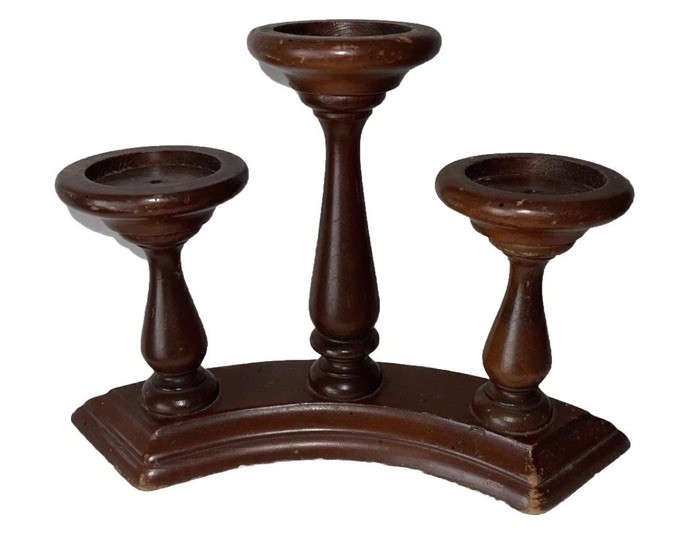VTG Wood Triple Candle Holder Candelabra Rustic Farmhouse Centerpiece 