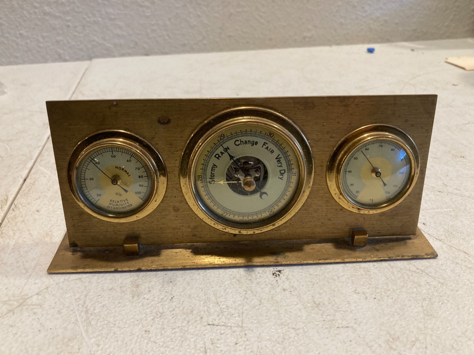 Vintage Made In Germany Barometer Hygrometer Temperature Solid Brass Compass Vintage Made In Germany Barometer Hygrometer Temperature Solid Brass Compass