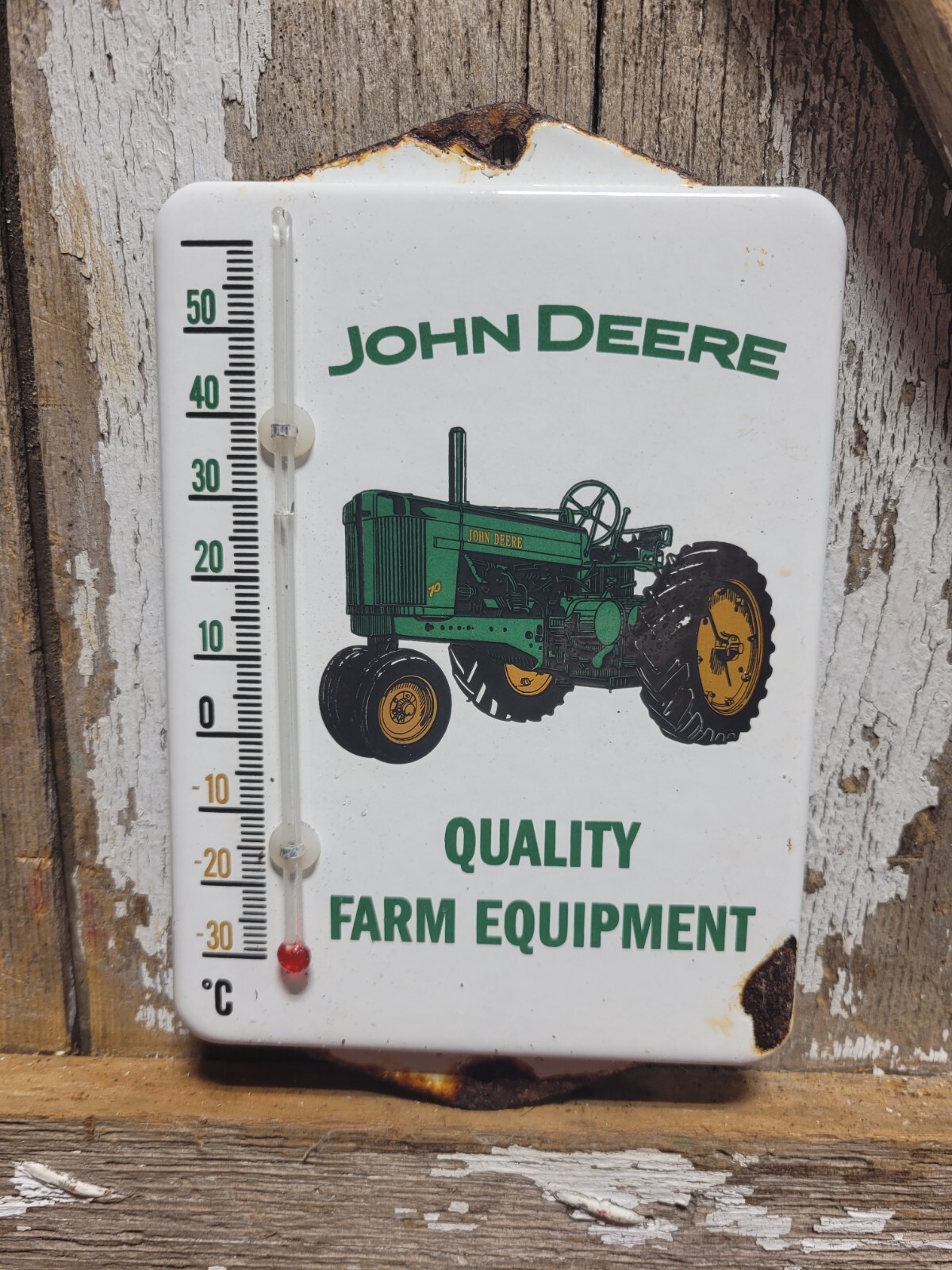 VINTAGE JOHN DEERE PORCELAIN SIGN OLD THERMOMETER FARM TRACTOR FARMING EQUIPMENT