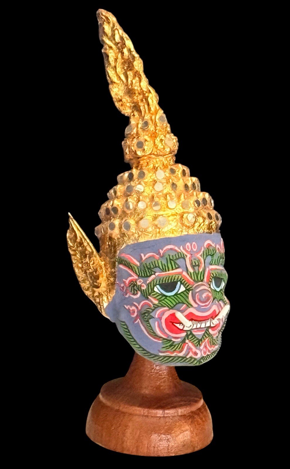 Thai Khon Dance Mini Mask Wood Pedestal Thai Khon Dance Mini Mask Wood Pedestal