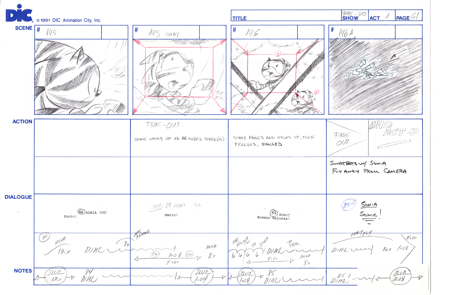 Sonic Underground Huge Hand-Drawn Production Storyboard 1999 from DIC Pg 61