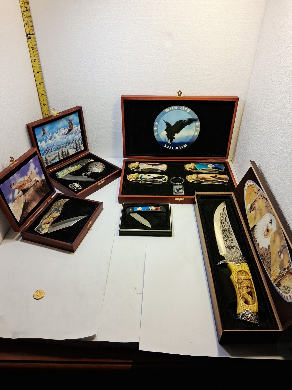 Vntg Collector Eagle Knife Sets With Cases 5 Sets Vntg Collector Eagle Knife Sets With Cases 5 Sets