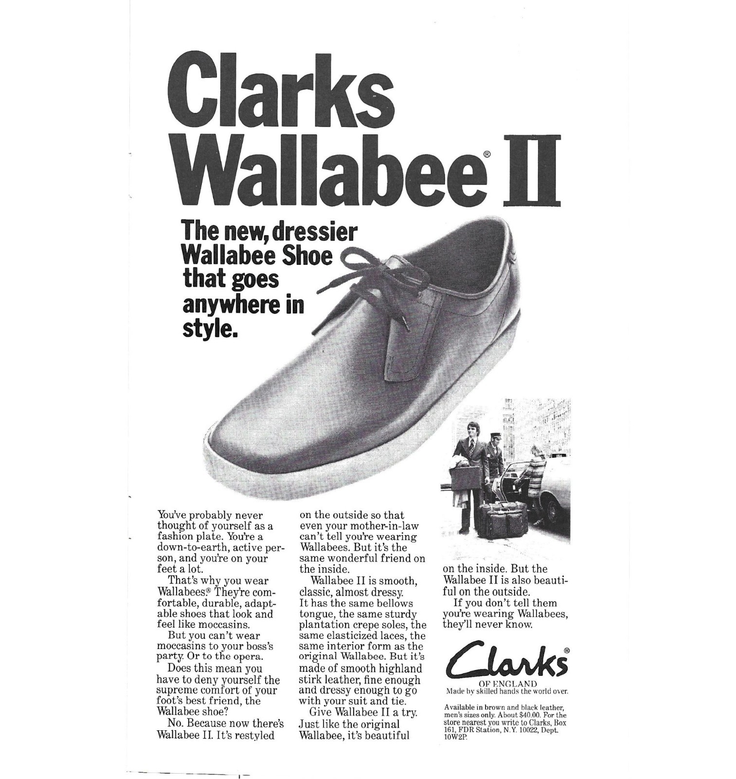 Print Ad Clarks Wallabee II Dressier Highland Stirk Shoe Vintage 1970s AD