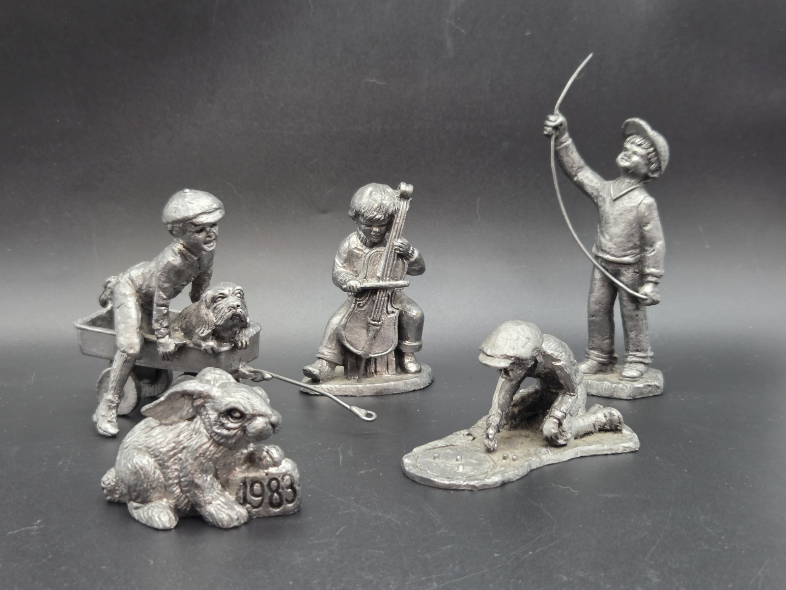 Lot of 5 Vintage Michael Ricker Pewter Figurines Boy Wagon Cello Marbles Bunny Lot of 5 Vintage Michael Ricker Pewter Figurines Boy Wagon Cello Marbles Bunny