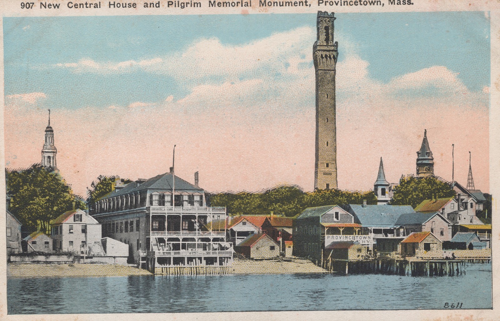 Provincetown MA Pilgrim Monument New Central House Harbor Postcard c1920s Provincetown MA Pilgrim Monument New Central House Harbor Postcard c1920s