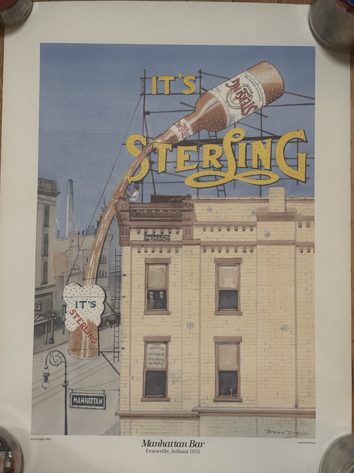 RARE Limited Edition Sterling Beer Manhattan Bar Print Dean Davis 1995 23”x17”