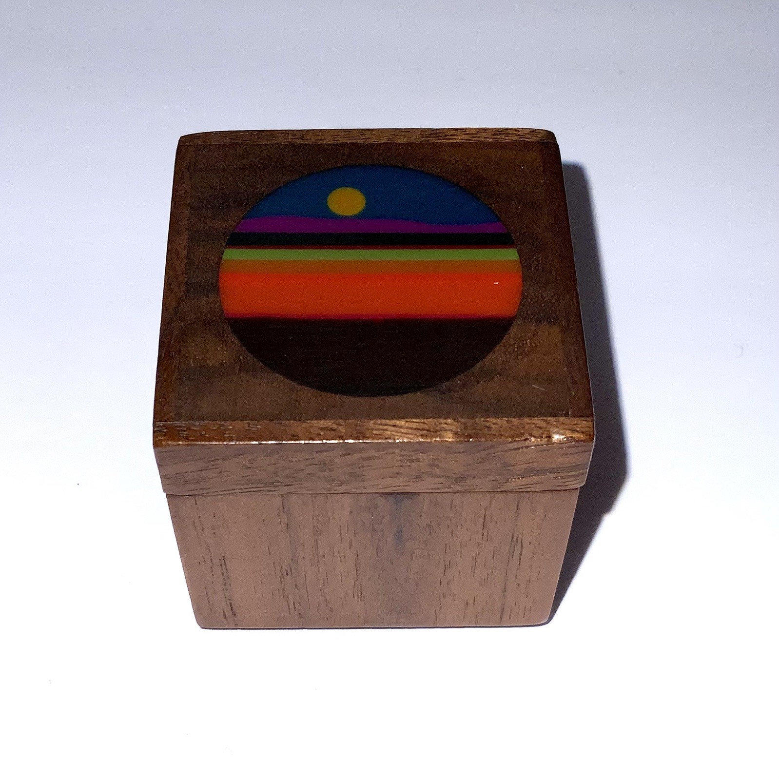 Vintage 1980 Robert McKeown Wood Postage Stamp Roll Dispenser Sunrise Inlay rare Vintage 1980 Robert McKeown Wood Postage Stamp Roll Dispenser Sunrise Inlay rare