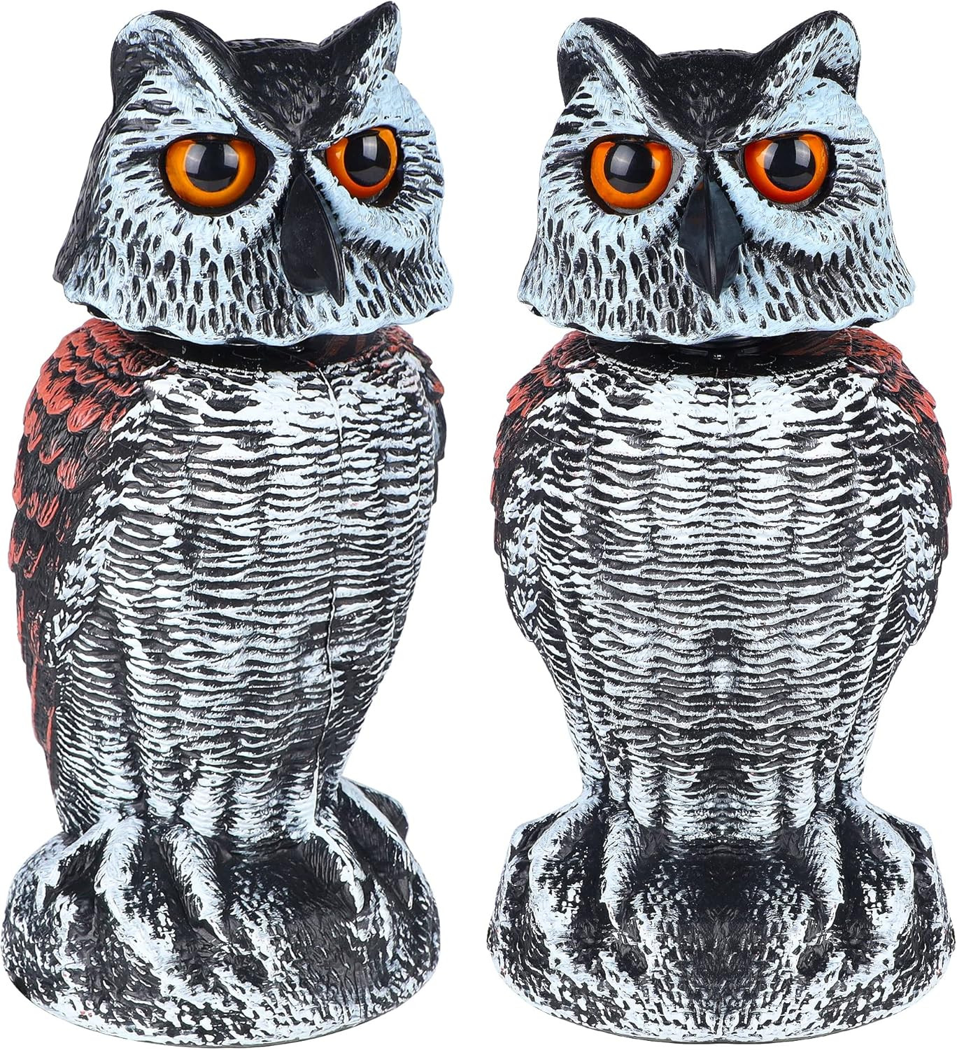 Hausse 2 Pack Fake Owl Decoy Bird Scarecrow Sculpture, Rotating Head Plastic Owl