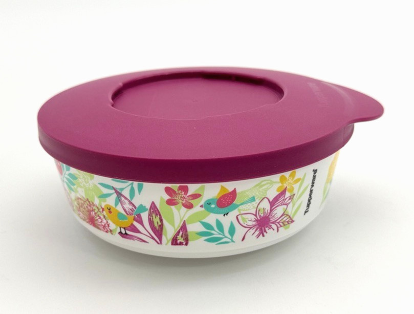 NEW Tupperware Falling for Floral 10 oz Bowl #7641 Purple Twist Lock Seal #7766