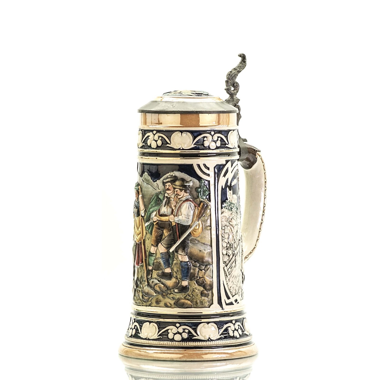 Rosskopf & Gerz Beer Stein 851 Inlaid Lid 1.0 L Germany Antique Ca 1900s Rosskopf & Gerz Beer Stein 851 Inlaid Lid 1.0 L Germany Antique Ca 1900s