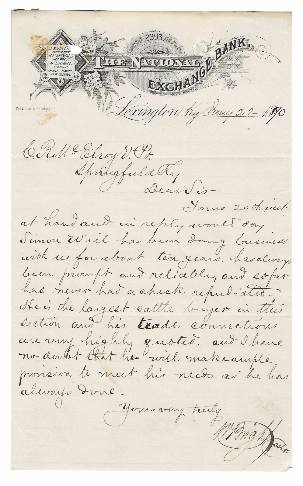 1890 Lexington KY ~ The National Exchange Bank ~ ID\'d Weil, Wilgus, Milward, Etc 1890 Lexington KY ~ The National Exchange Bank ~ ID\'d Weil, Wilgus, Milward, Etc