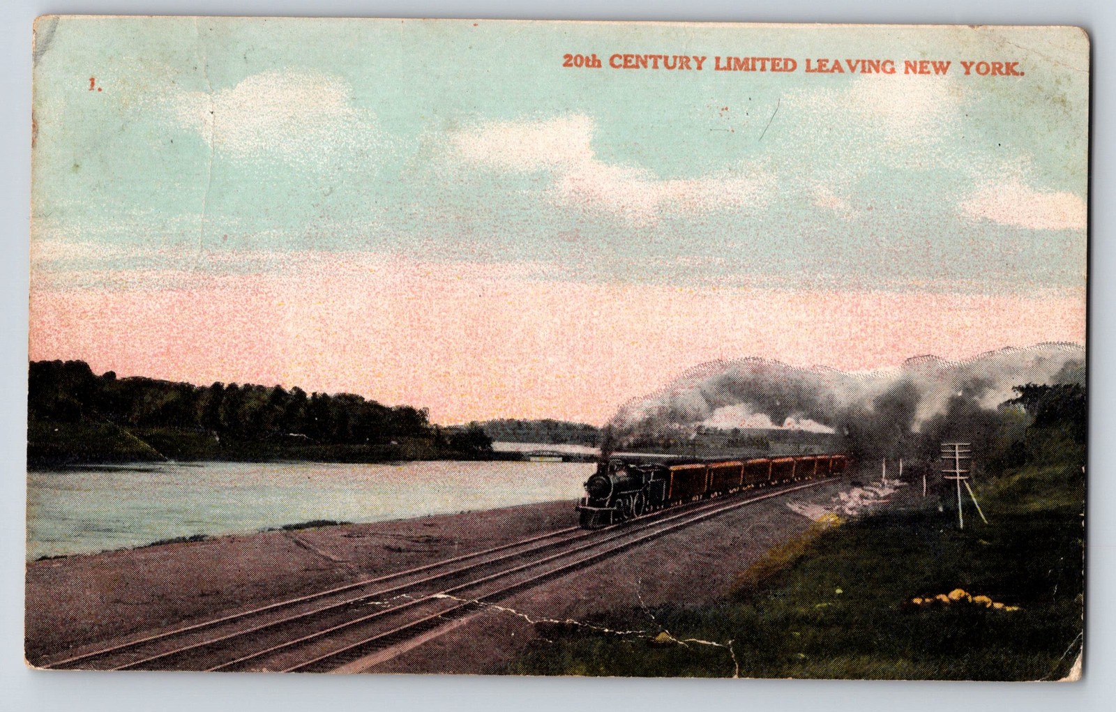Vintage 20th Century Limited Train Leaving New York Postcard Posted Railroad