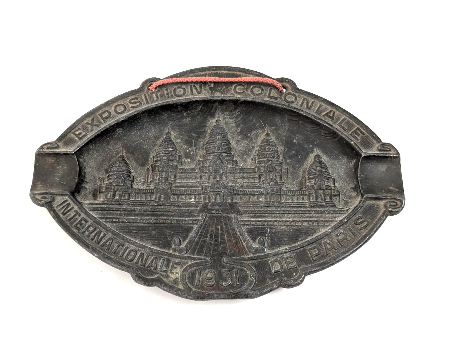 1931 Paris Colonial Expo Angkor Wat Metal Ashtray Tray France Vintage