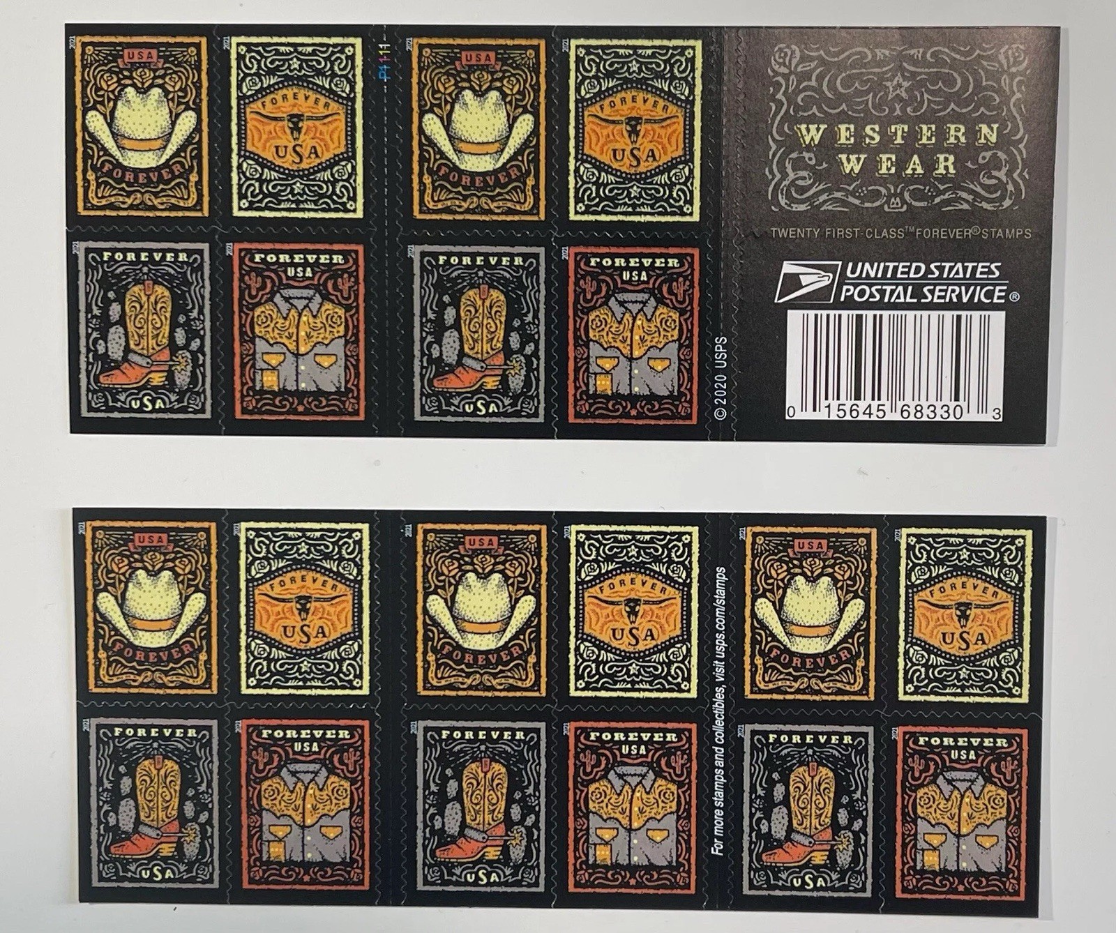 USPS WESTERN WEAR BOOKLET OF 20 FIRST CLASS LETTER STAMPS