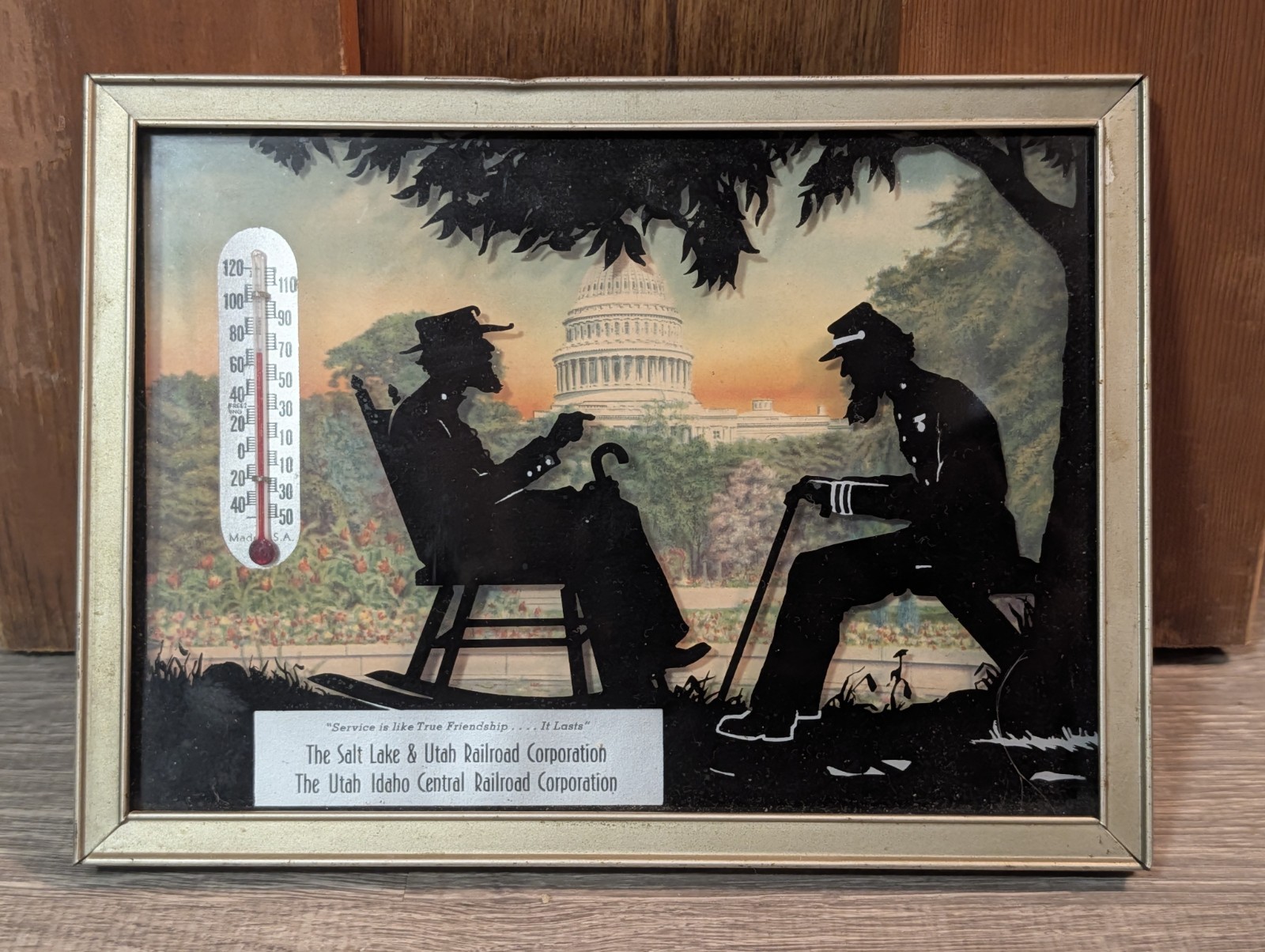 Salt Lake Idaho Railroad Civil War Silhouette Abe Lincoln Thermometer Framed USA