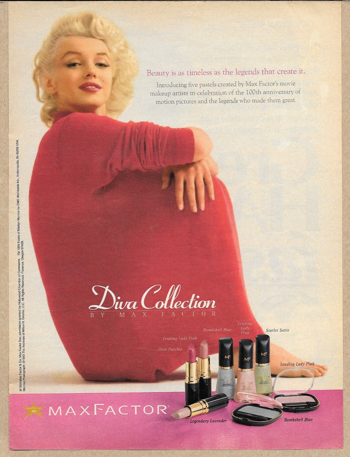 Marilyn Monroe Max Factor Diva Collection 1999 Vintage Print Ad Makeup Portrait Marilyn Monroe Max Factor Diva Collection 1999 Vintage Print Ad Makeup Portrait