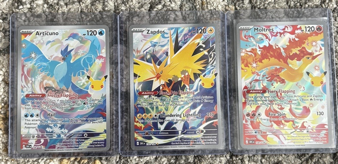 Pokemon 30th Anniversary Legendary Birds Articuno Zapdos Moltres Lot of 3