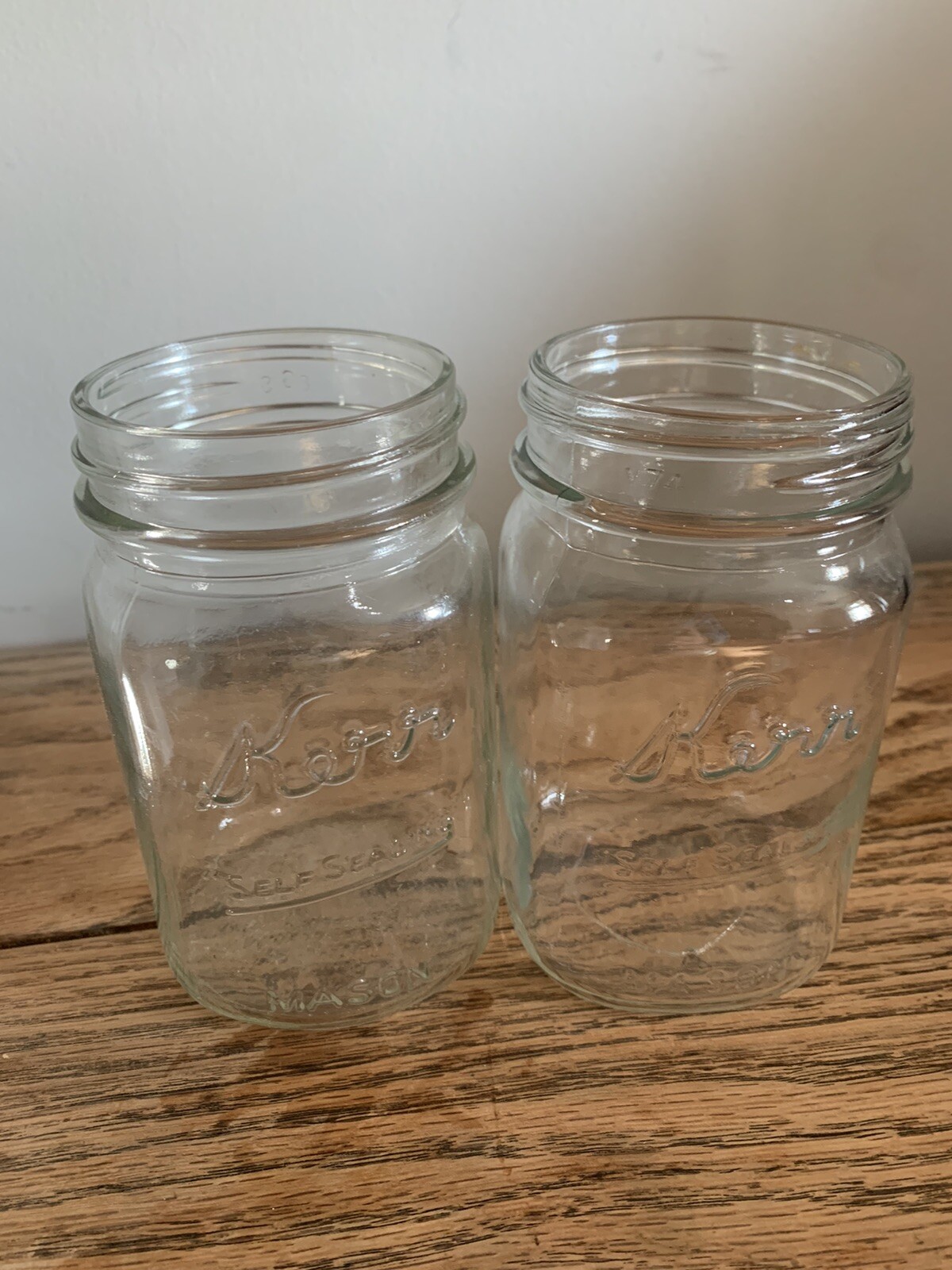 Lot of 2 Vintage Kerr Self Sealing Mason Pint 16 0z. Jars Embossed Lettering Lot of 2 Vintage Kerr Self Sealing Mason Pint 16 0z. Jars Embossed Lettering