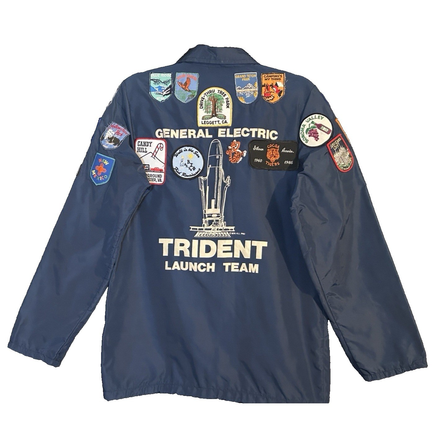 Vintage General Electric Trident Launch Team Jacket 35 Patches Snap Blue Small