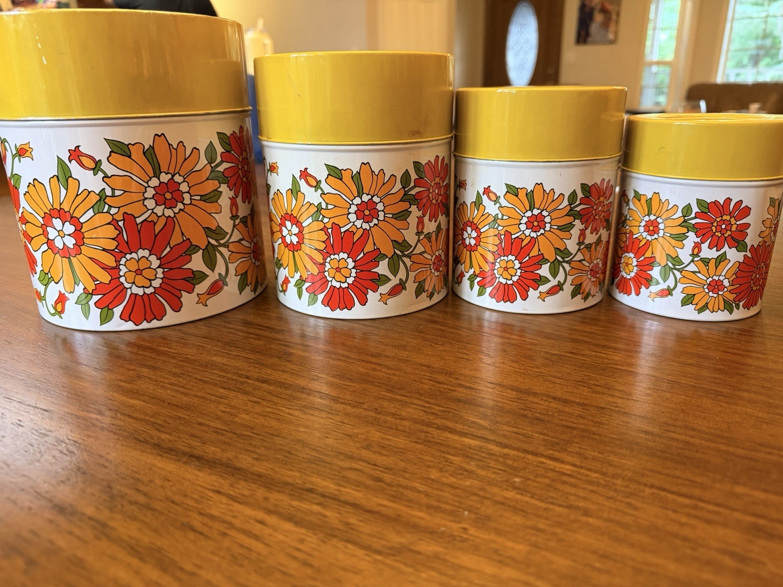 MCM Counterpoint Set of 4 Metal Flower Canisters W/ Lids Made In Japan EUC