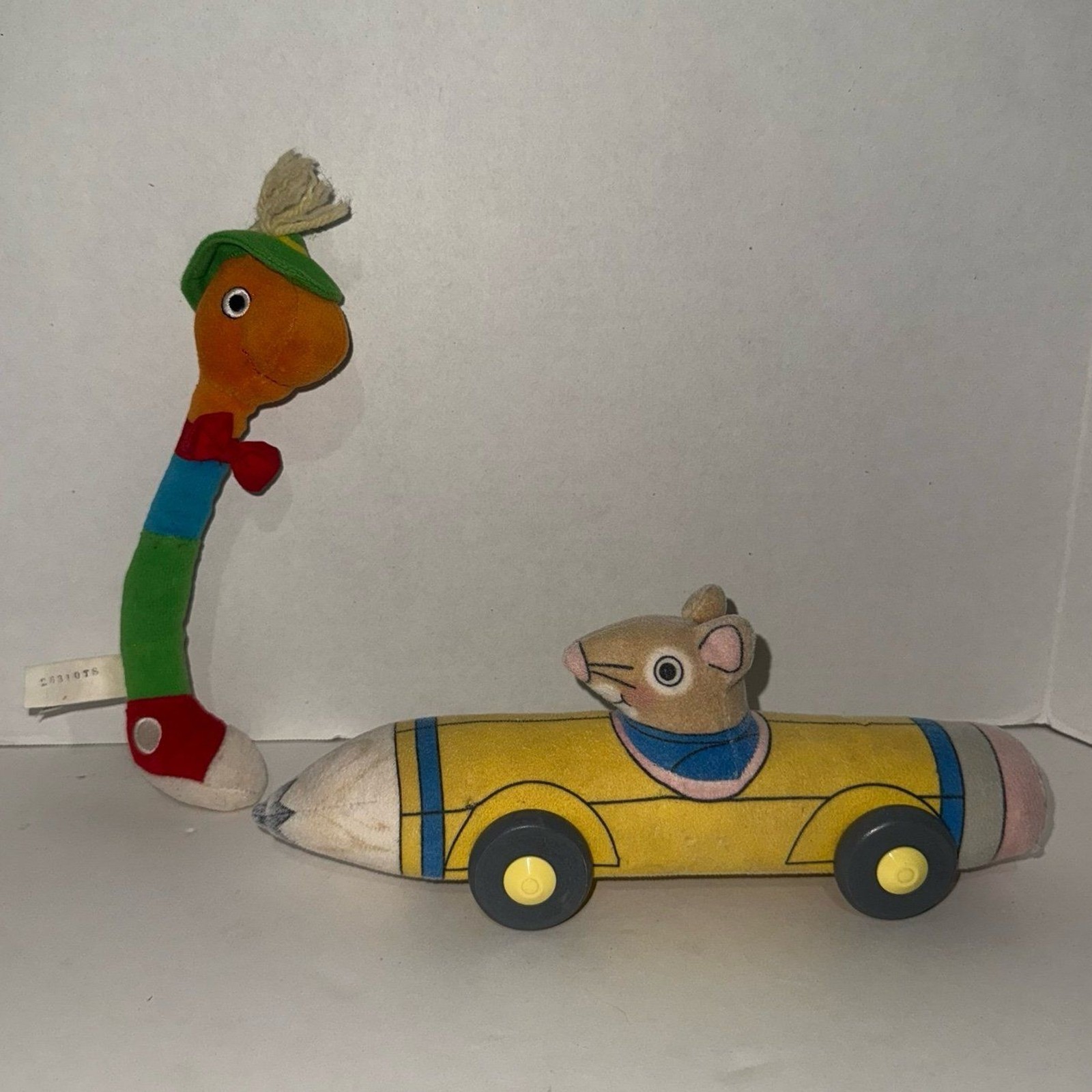 Vtg Richard Scarry Busytown Plush Lot - 1992 Mouse Pencil Car 2010 Lowly Worm