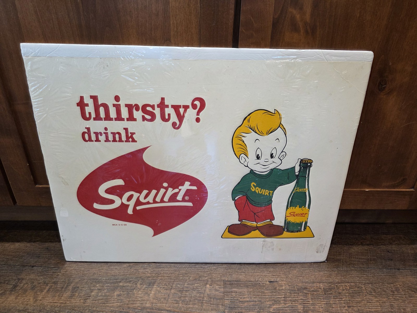 Orig 1959 Squirt Soda Heavy Cardstock Sign Thirsty Drink Lil Squirt Advertising