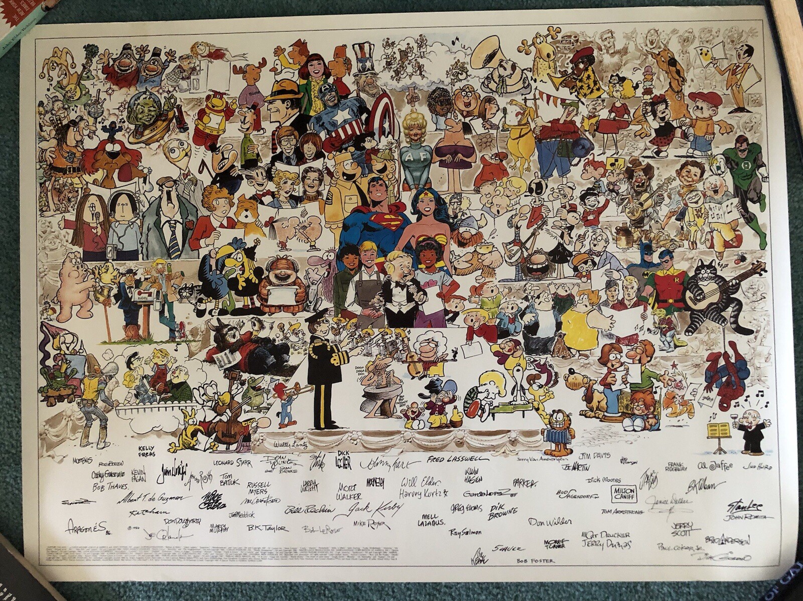 Vintage Marvel MCU Superhero & Cartoon Characters Poster Garfield Stan Lee 1986