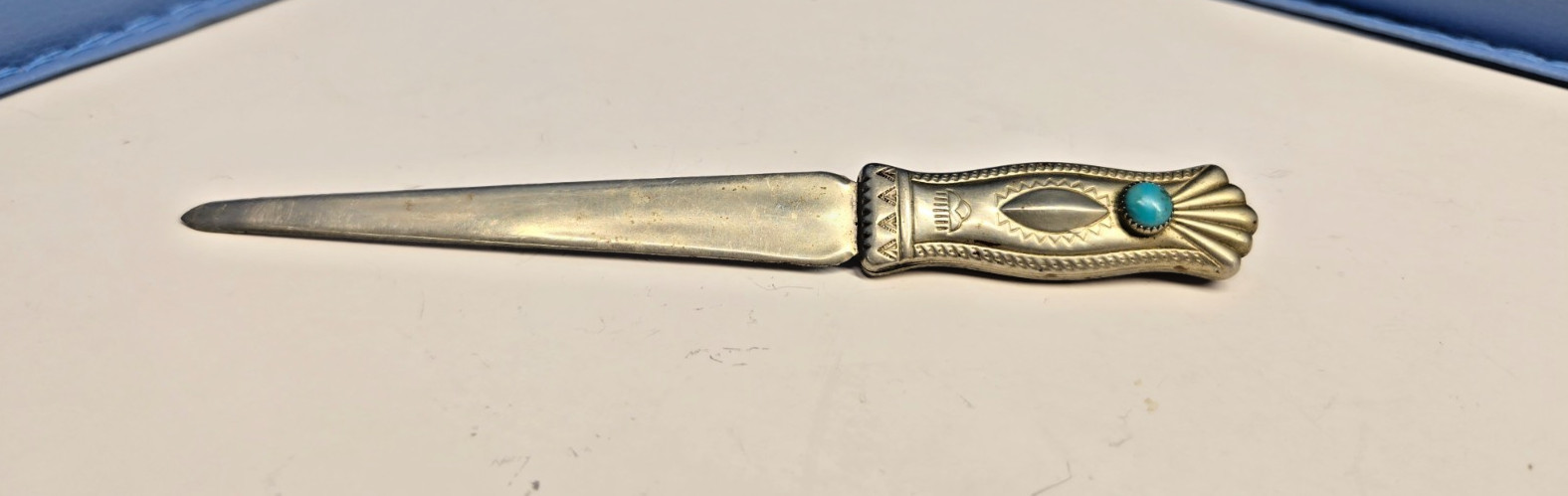 Vintage Early Southwest Turquoise/Malachite Nickel Silver Letter Opener Vintage Early Southwest Turquoise/Malachite Nickel Silver Letter Opener