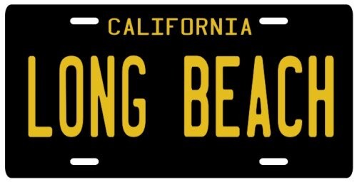 LONG BEACH California 1960's Black Aluminum CA License Plate