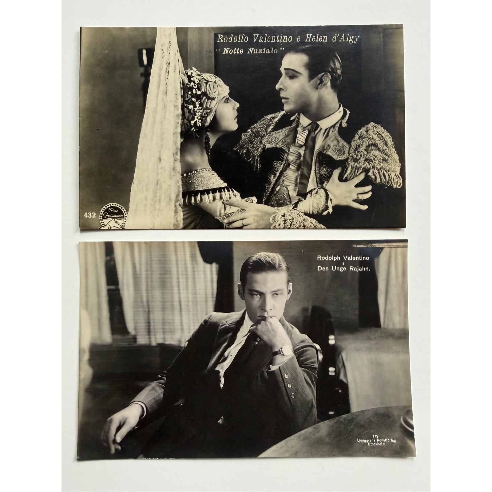 Scarce 1920s Rudolph Valentino Postcards, Young Rajah, Sainted Devil, Hollywood Scarce 1920s Rudolph Valentino Postcards, Young Rajah, Sainted Devil, Hollywood