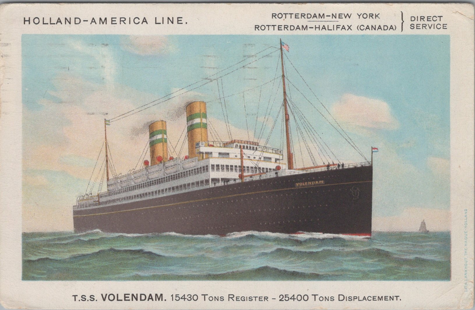 Postcard Ship TSS Volendam Holland America Line 1928 