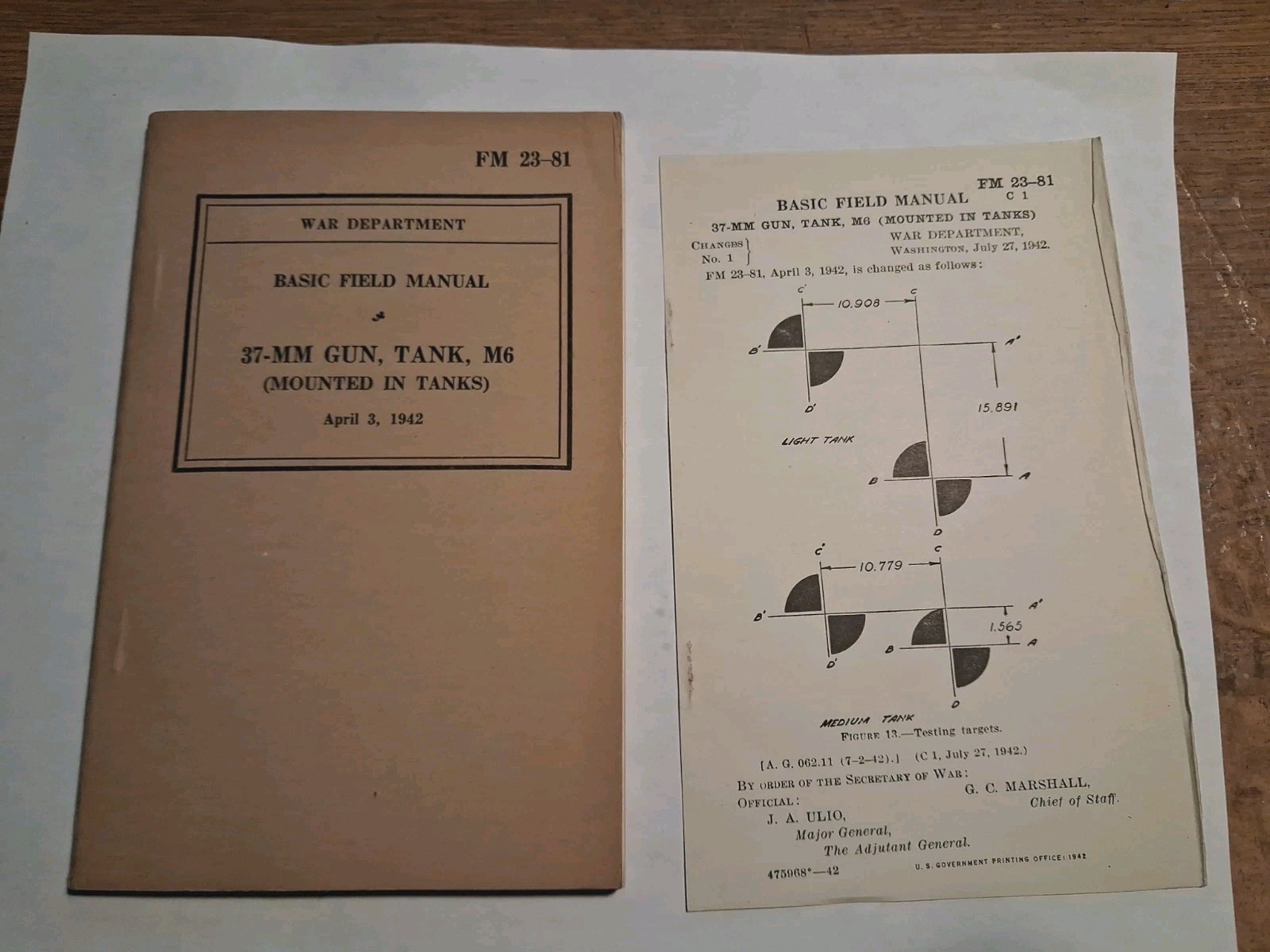 WWII 1942 FM 23-81 book 37-MM Gun,Tank,M6 mounted in tanks WWII 1942 FM 23-81 book 37-MM Gun,Tank,M6 mounted in tanks