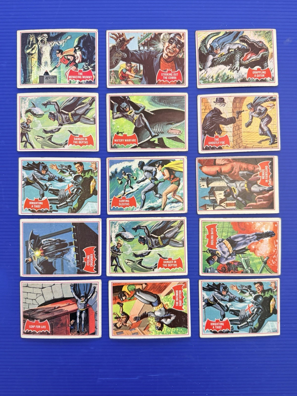 1966 Topps Batman Red Bat Lot Of 15 Cards - Fair To Good Condition
